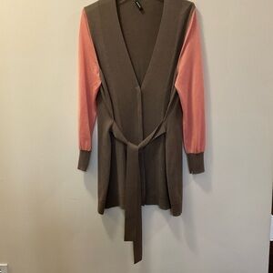 AKRIS Cashmere Silk Color Block Long Sleeve Belted Cardigan Size 14